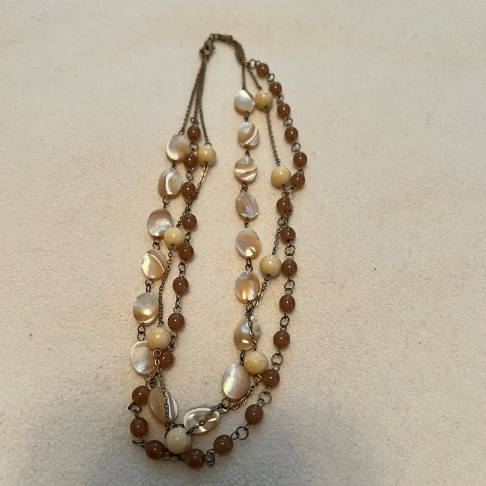 Multi-Row Tan Shell & Bead Necklace - 15 inches